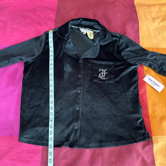 Juicy Couture Sleepwear Velour Rhinestone Pajama Set Top Pant black size medium - Picture 9 of 12